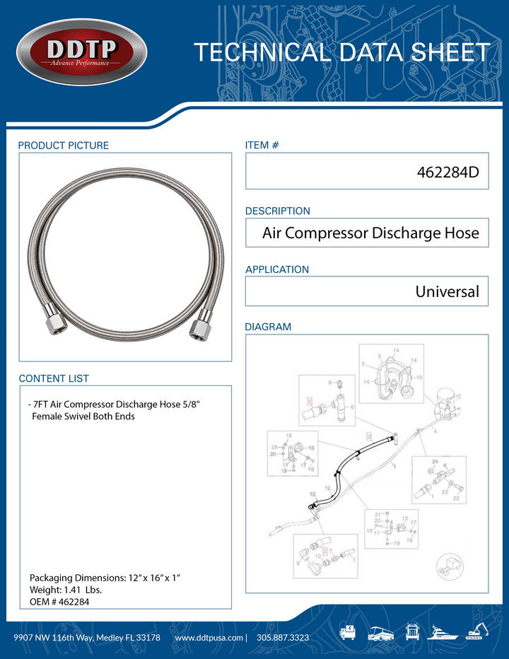 7FT Air Compressor Discharge Hose 5/8" Female Swivel Both Ends