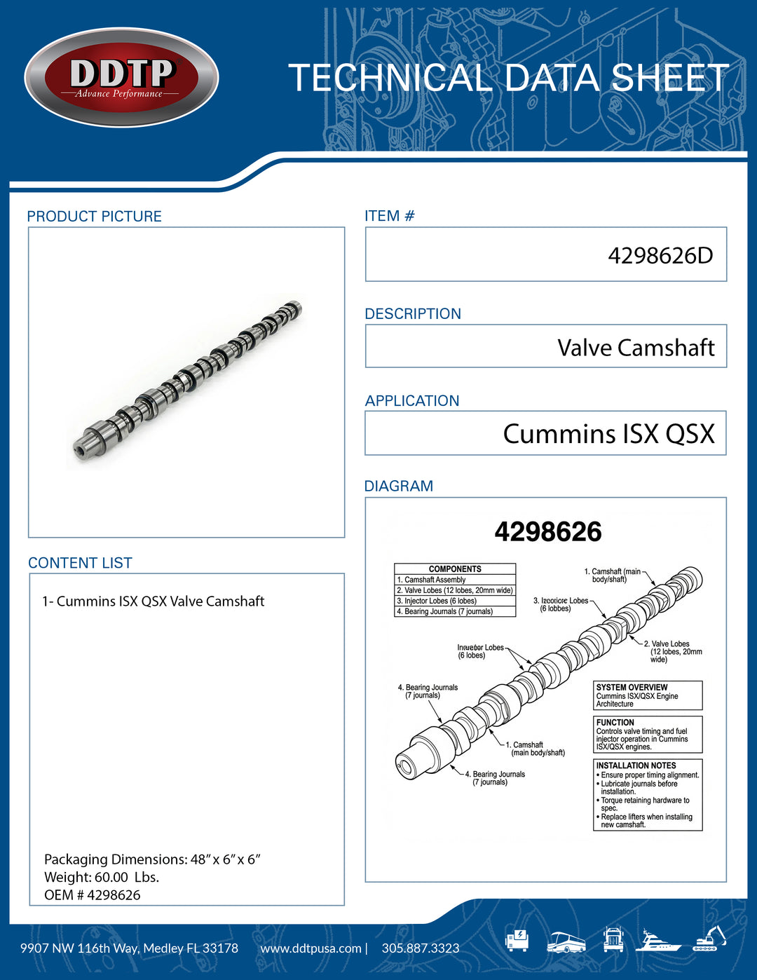 Cummins ISX QSX Valve Camshaft (4298626)