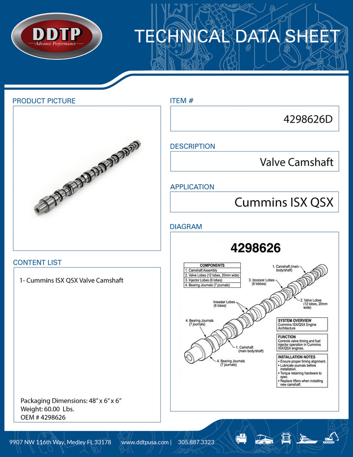 Cummins ISX QSX Valve Camshaft (4298626)