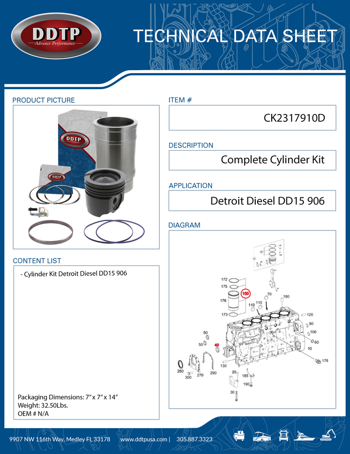 Kit de cilindros Detroit Diesel DD15 906 (A4720111910 y A4720302317)
