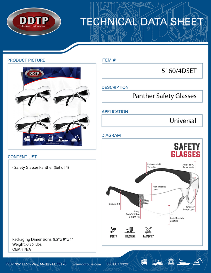 Panther Safety Glasses (Set of 4)