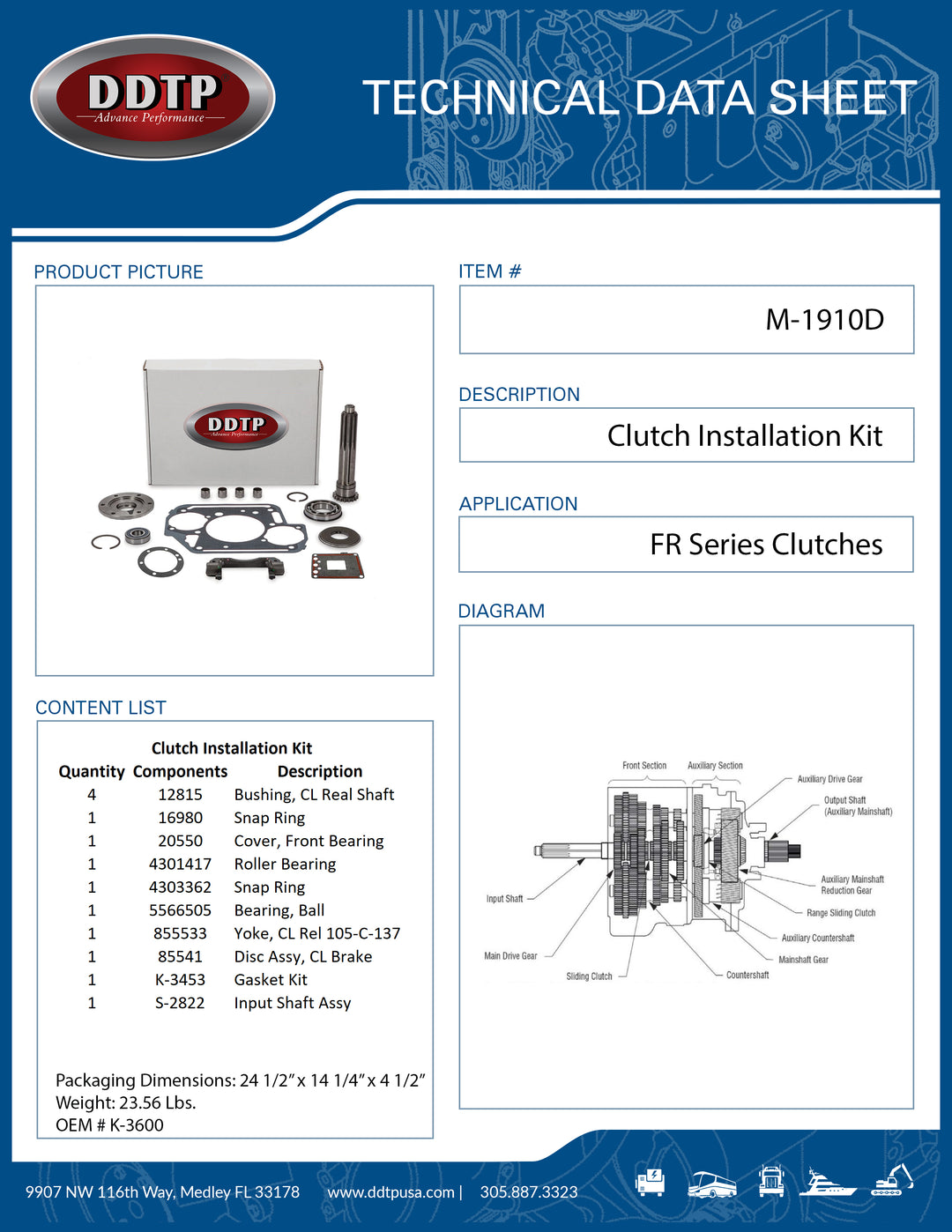 Kit de instalación de embrague serie FR con eje de entrada de diseño original