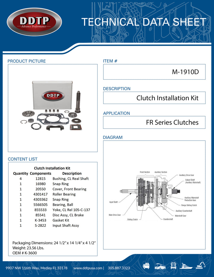 Kit de instalación de embrague serie FR con eje de entrada de diseño original