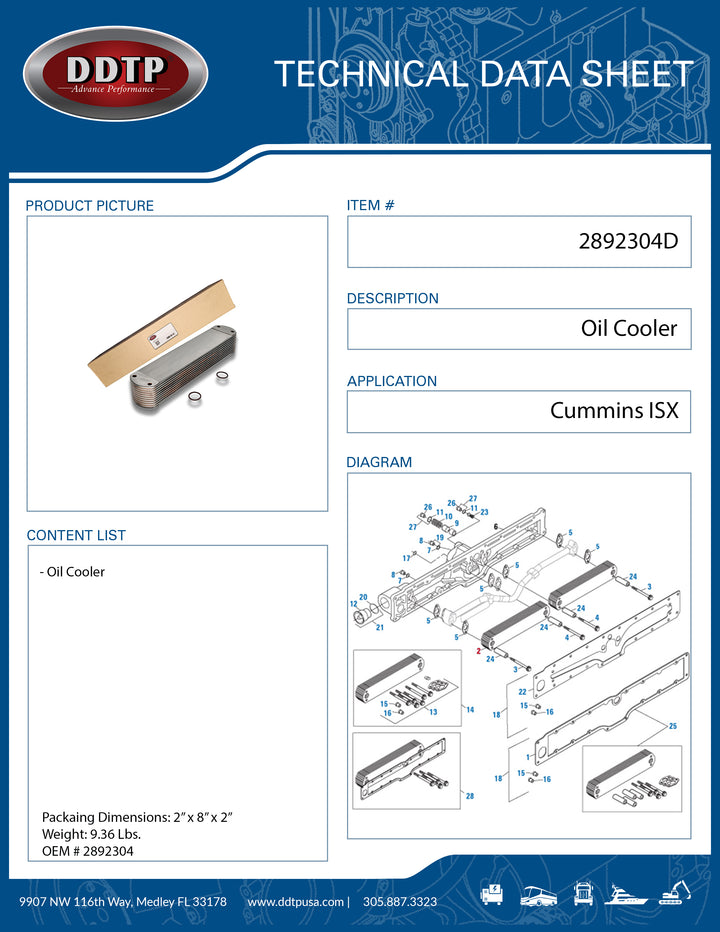 Oil Cooler Cummins ISX (2892304)