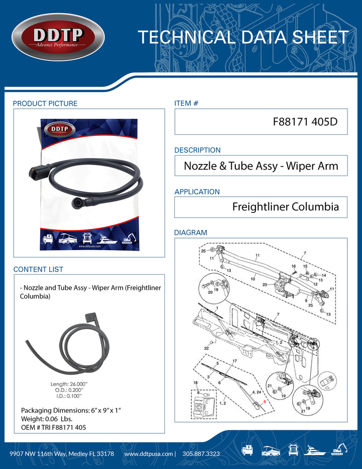 Nozzle & Tube Assembly - Wiper Arm (Freightliner Columbia)