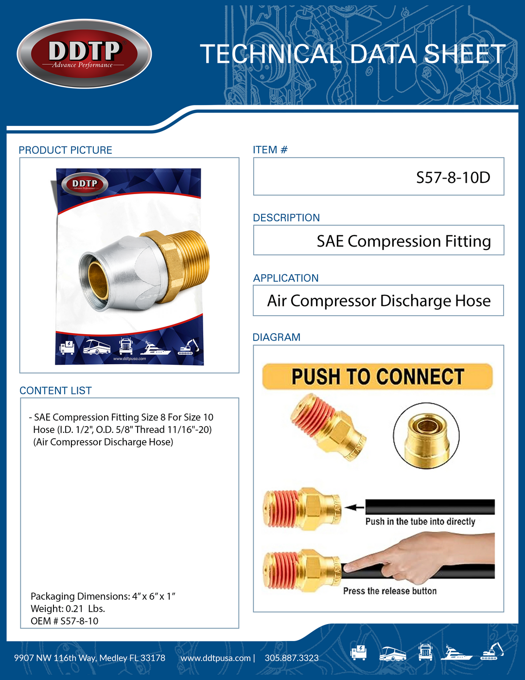Accesorio de compresión SAE (tamaño 8 para manguera de tamaño 10)