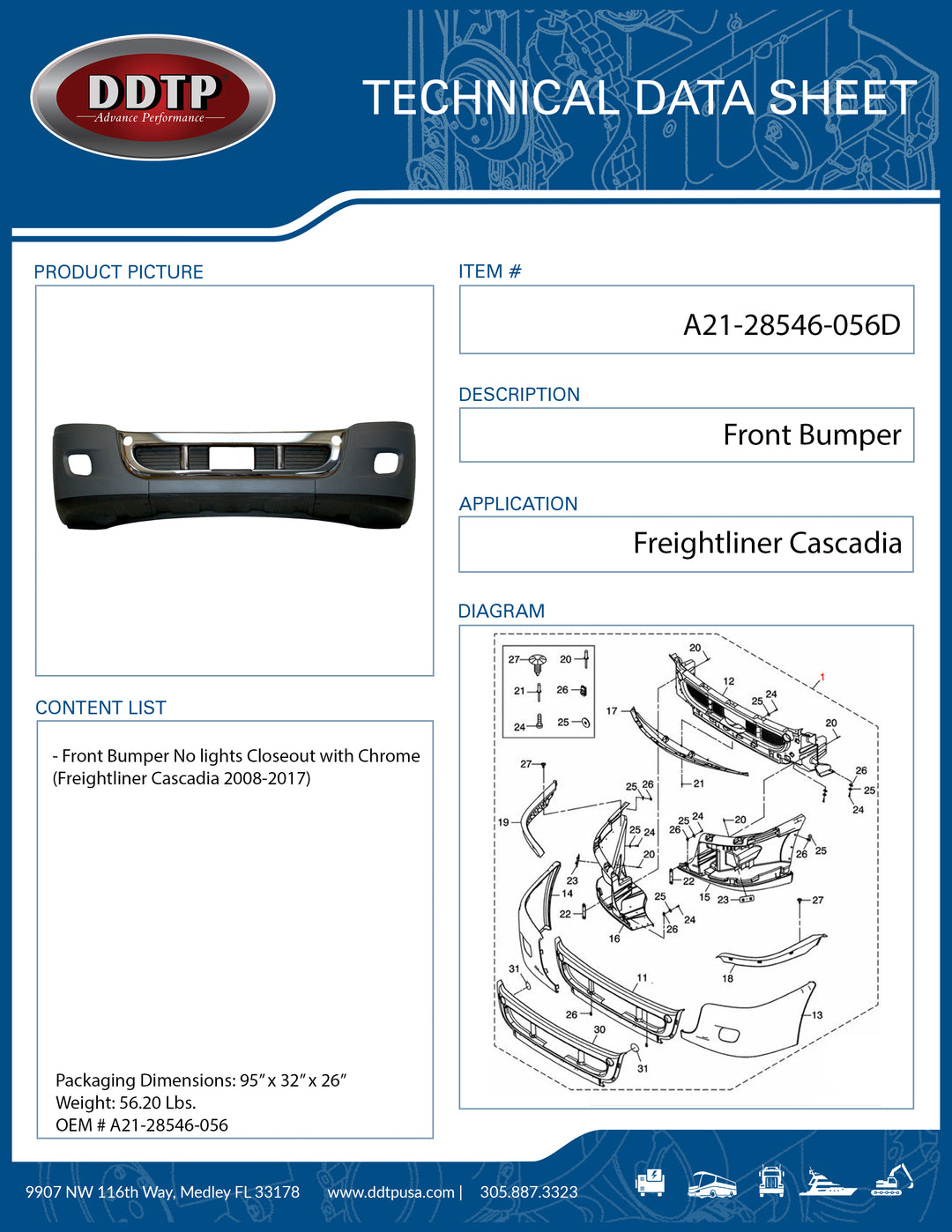 Gray Bumper No lights Closeout w/Chrome (Cascadia 08-17)