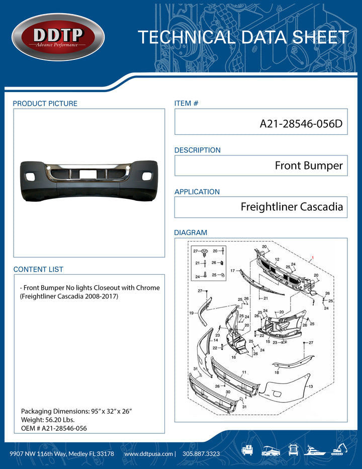 Gray Bumper No lights Closeout w/Chrome (Cascadia 08-17)
