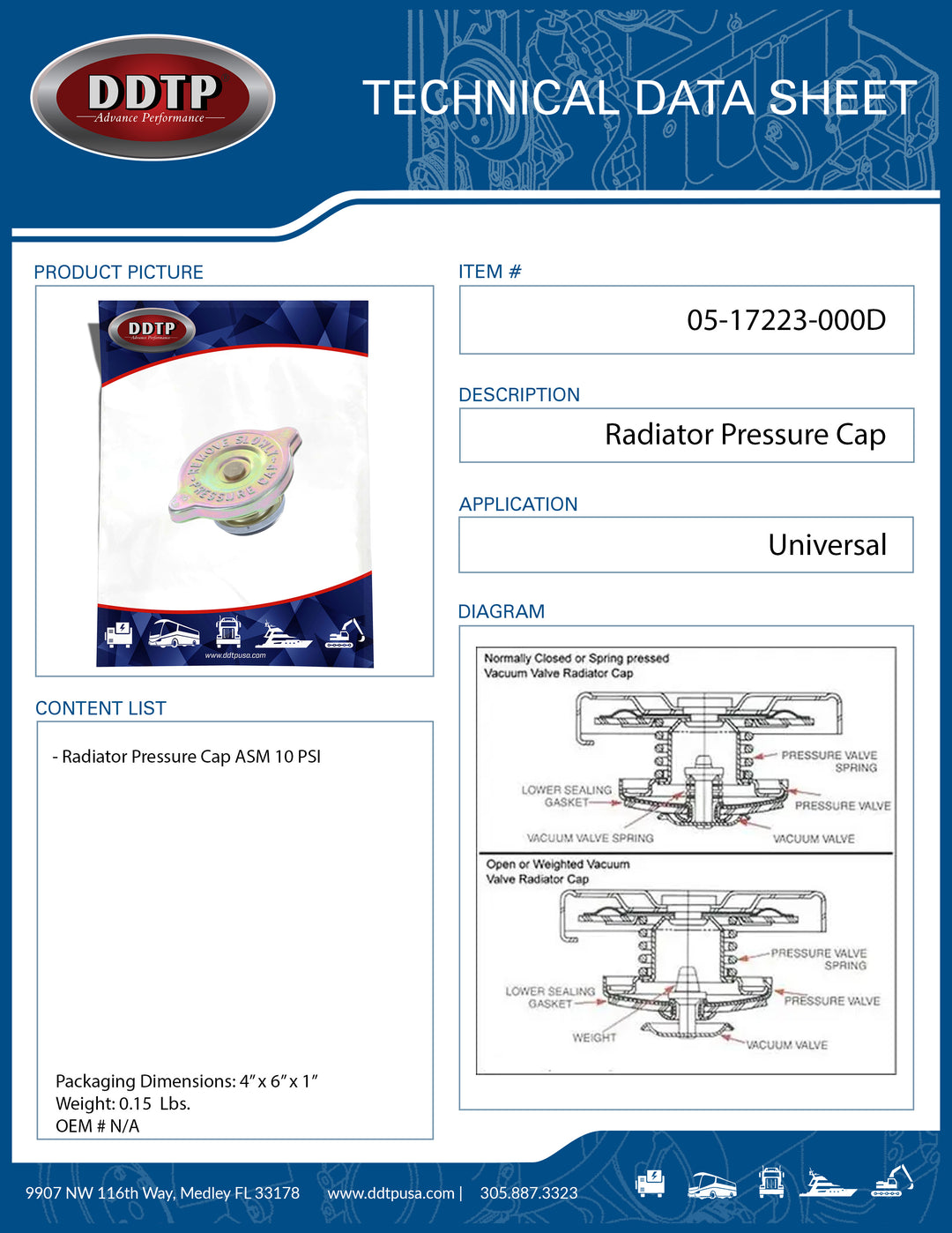 Radiator Pressure Cap ASM 10 PSI