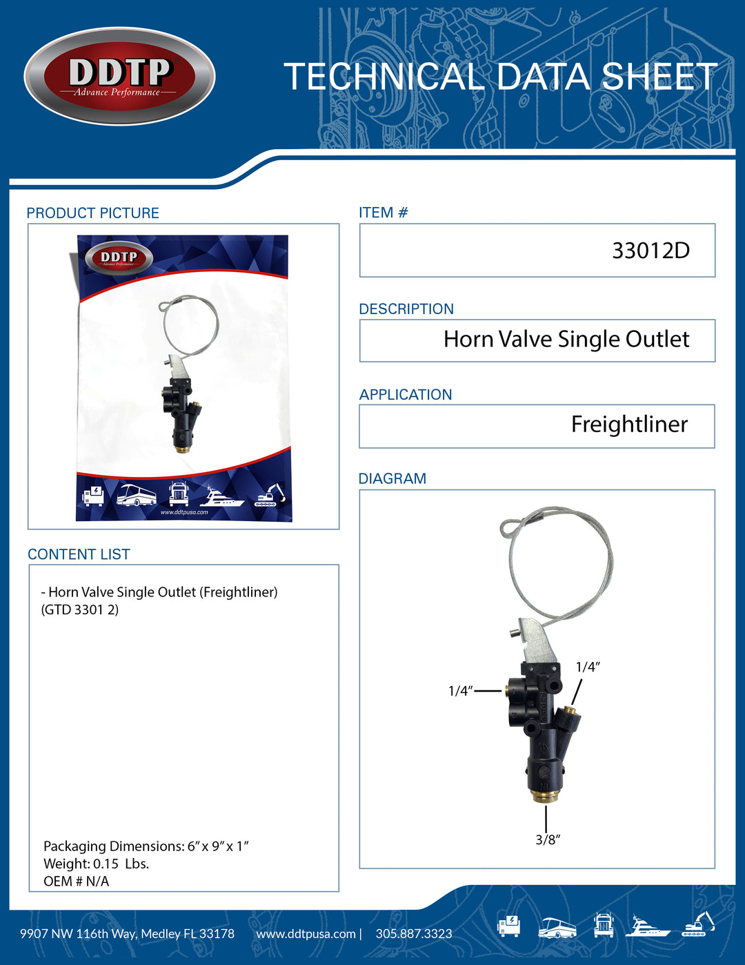 Horn Valve Single Outlet (Freightliner)(GTD 3301 2)