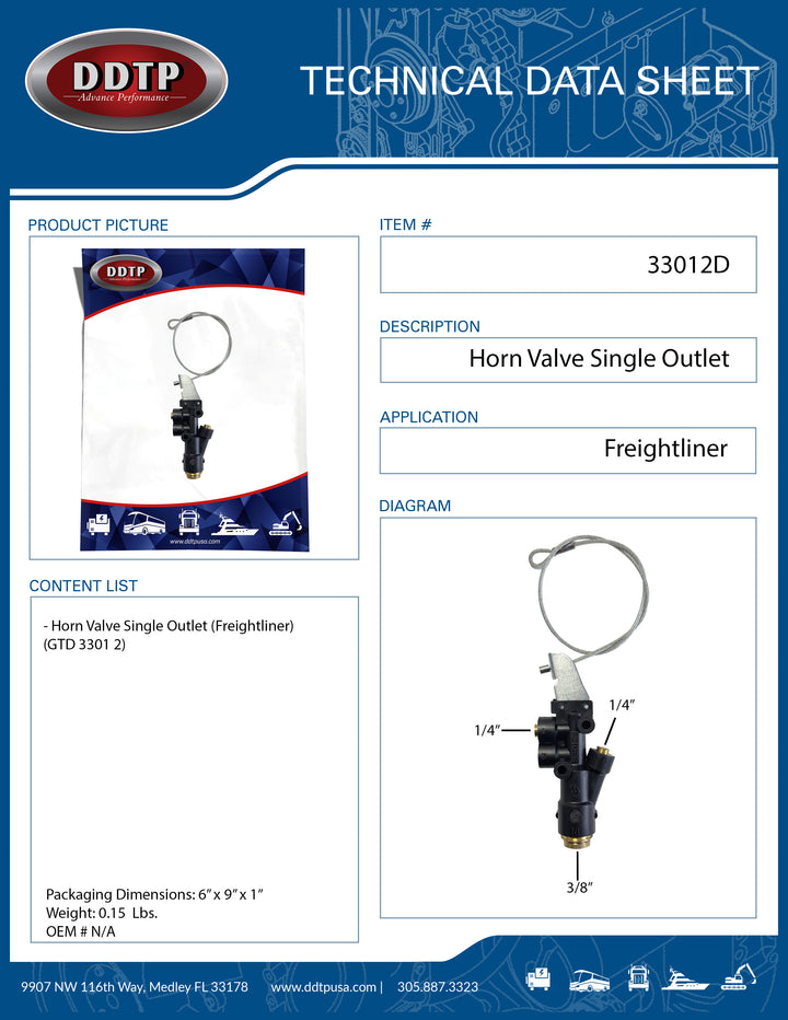 Horn Valve Single Outlet (Freightliner)(GTD 3301 2)