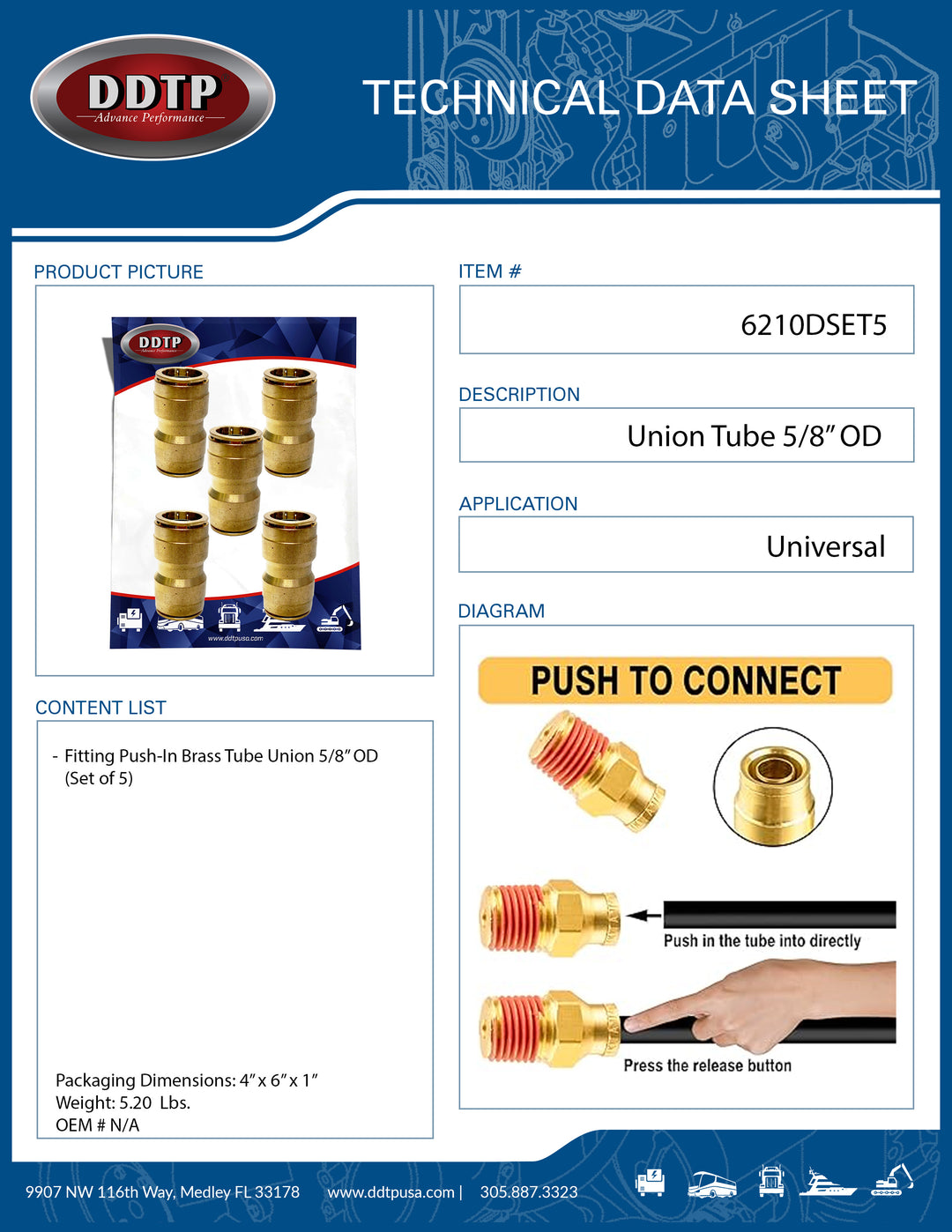 Tube Union 5/8" OD (Set of 5)