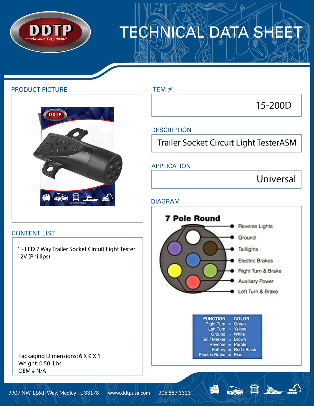 LED 7 Way Trailer Socket Circuit Light Tester 12V Phillips ( 15-200 )