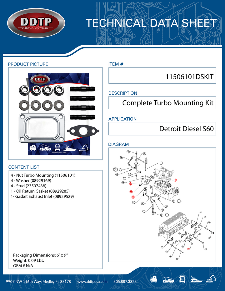 Complete Turbo Mounting Kit Detroit Diesel S60