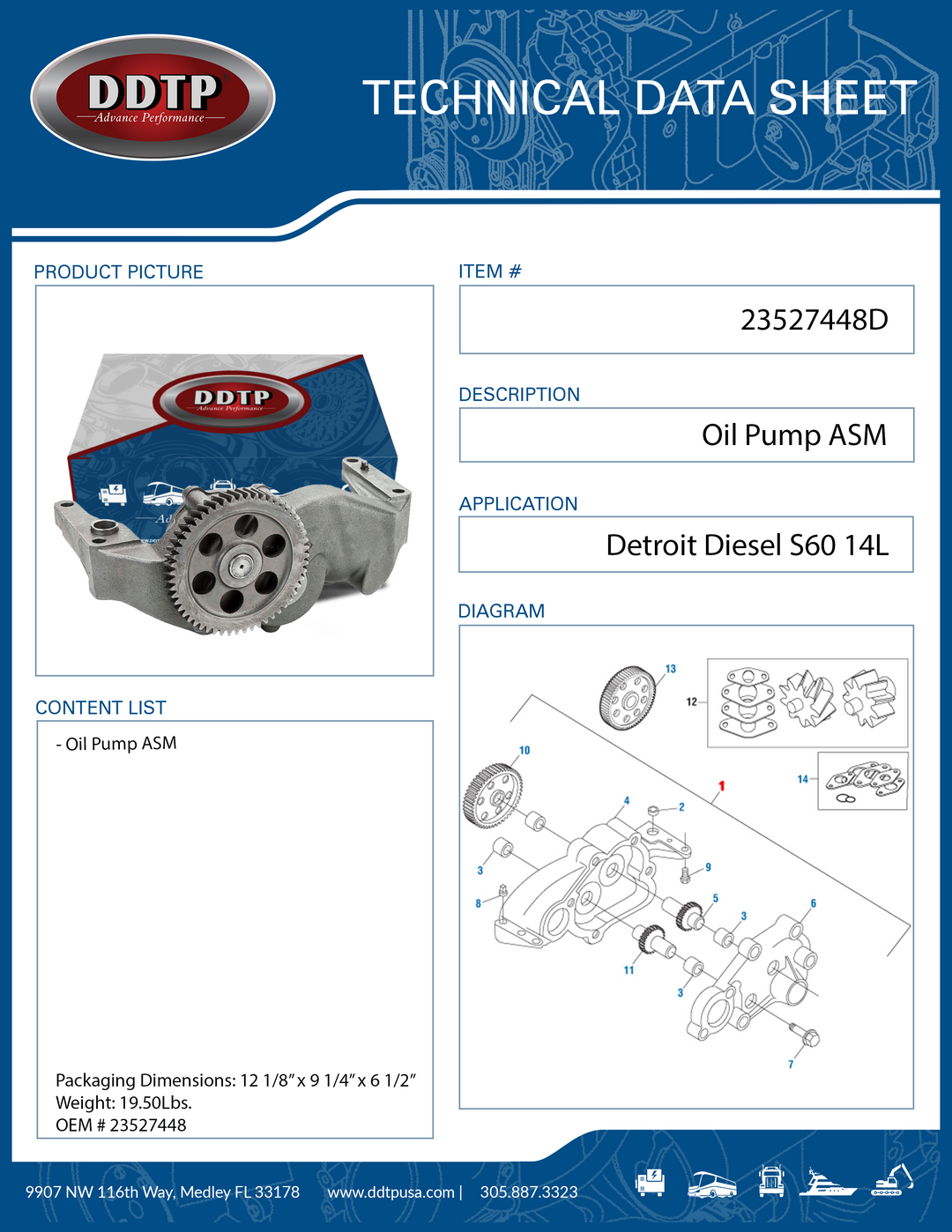 Oil Pump Assembly Detroit Diesel S60 14L (23527448)