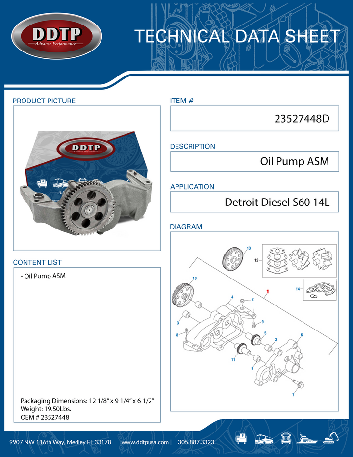Oil Pump Assembly Detroit Diesel S60 14L (23527448)