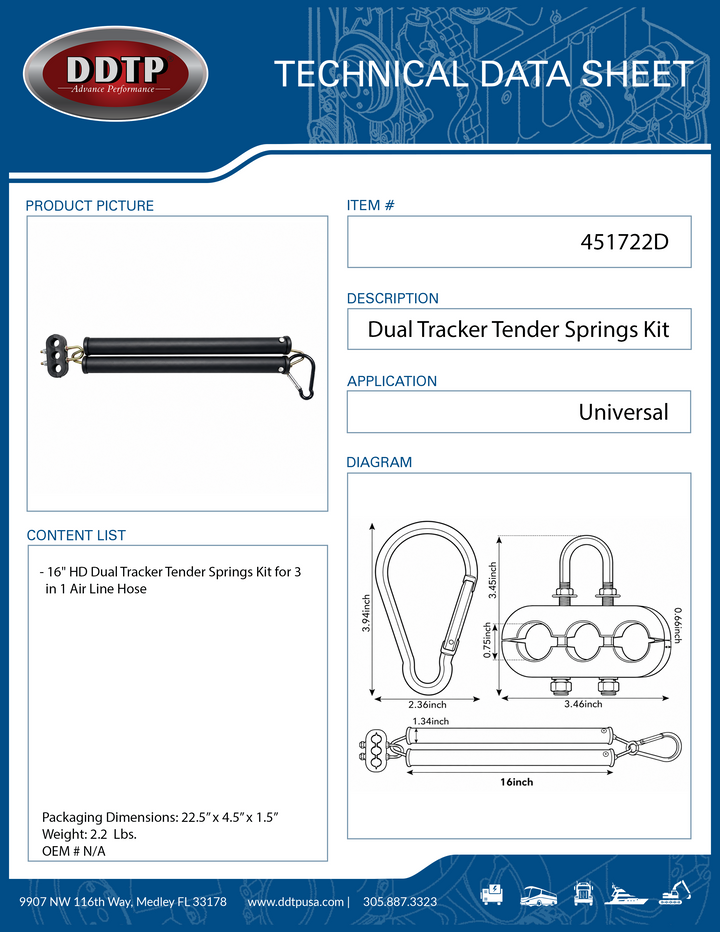 16" Heavy Duty Dual Tracker Tender Springs Kit for 3 in 1 Air Line Hose