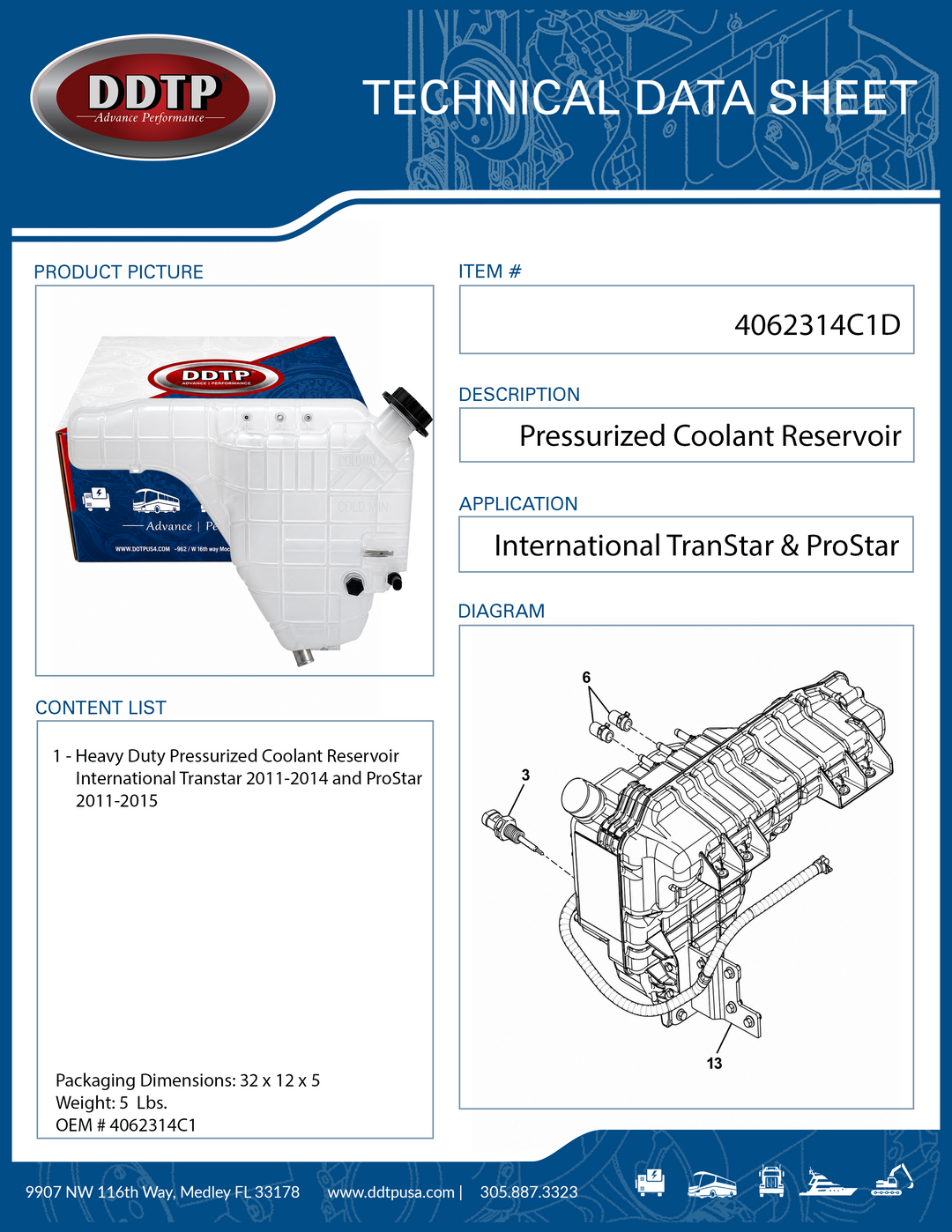 Heavy Duty Pressurized Coolant Reservoir with Cap International TranStar 2011-14, ProStar 2011-15 Alt 2604896C3D ( 4062314C1 )