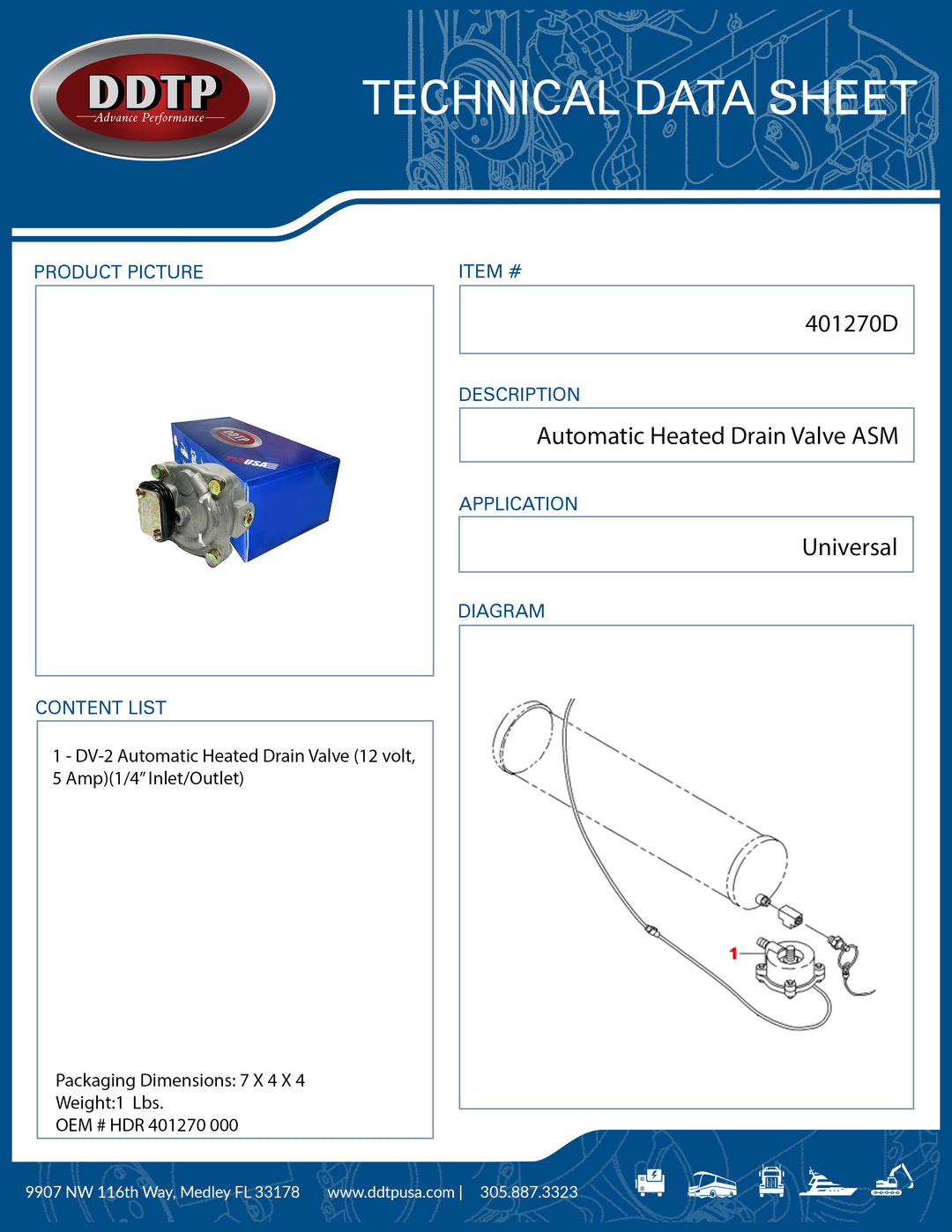 DV-2 Automatic Heated Drain Valve  12 Volt, 5 Amp 1/4" Inlet/Outlet ( HDR 401270 000 )