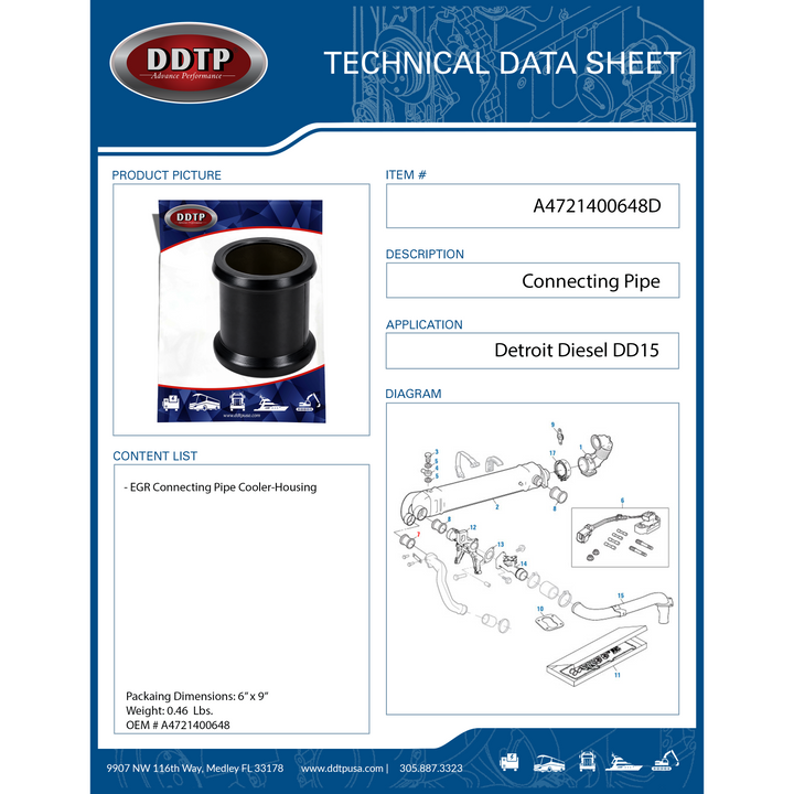 Connecting Pipe EGR Cooler-Housing Detroit Diesel DD15