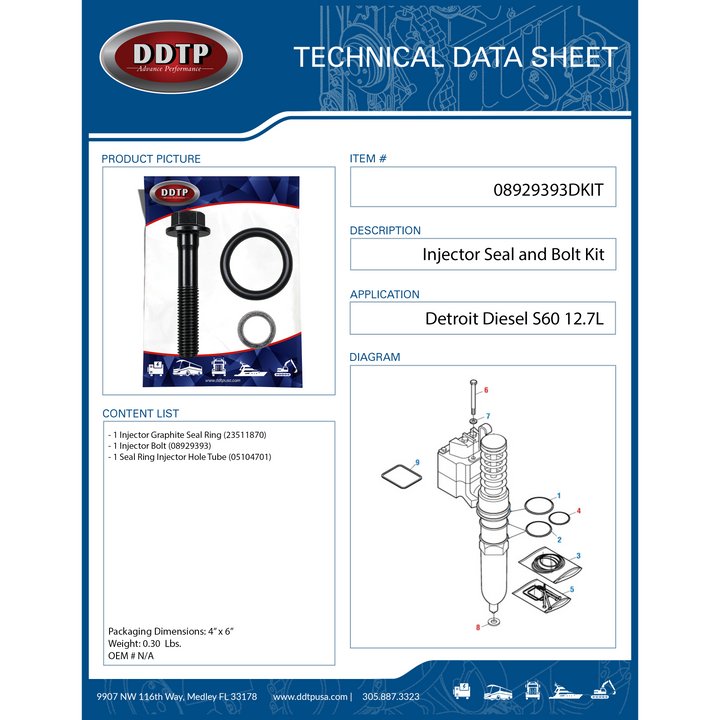 Kit de sellos y pernos de inyector S60 12.7L (08929393)