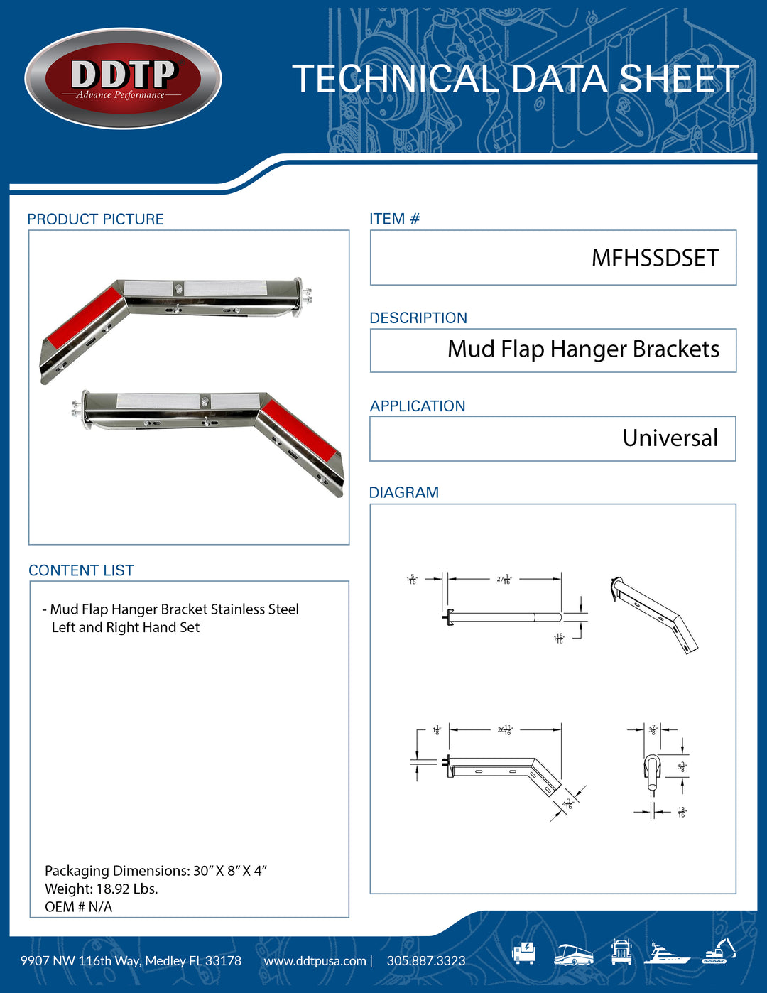 Stainless Steel Mud Flap Hanger Bracket Left and Right Hand Set