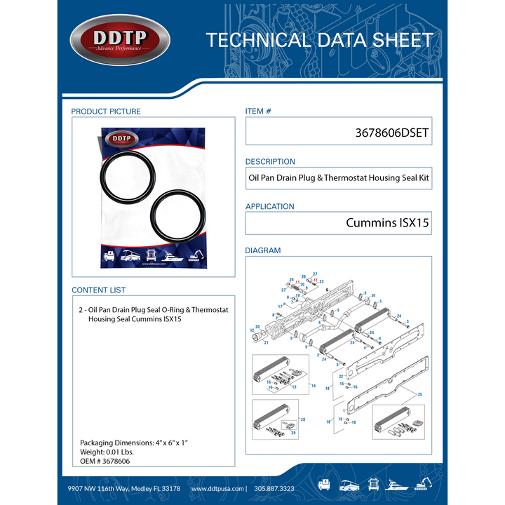 Set of 2 Oil Pan Drain Plug & Thermostat Housing Seal Cummins ISX15