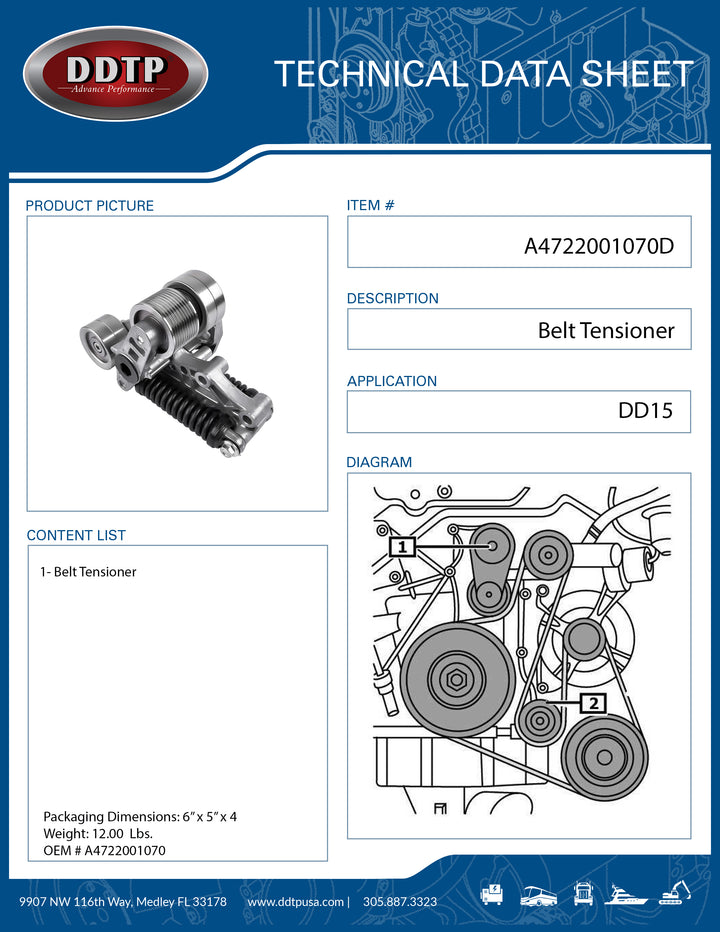 Belt Tensioner for Detroit Diesel DD15 Engine – Heavy Duty Serpentine Belt Tensioner (A4722001070)