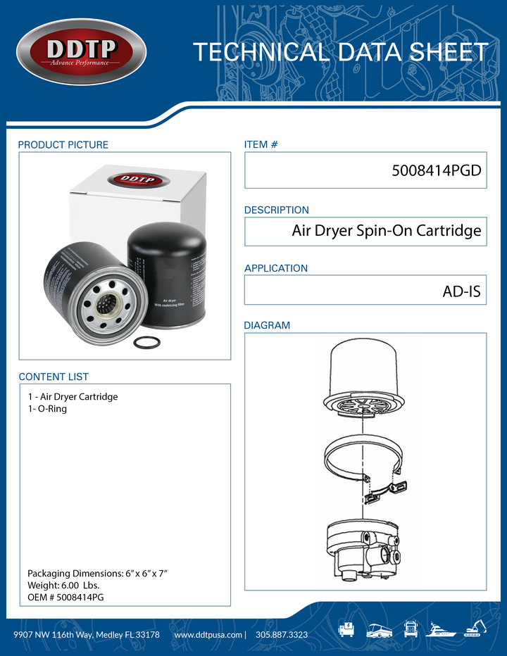 Air Dryer AD-IS Spin-On Cartridge with Oil Coalescing Media