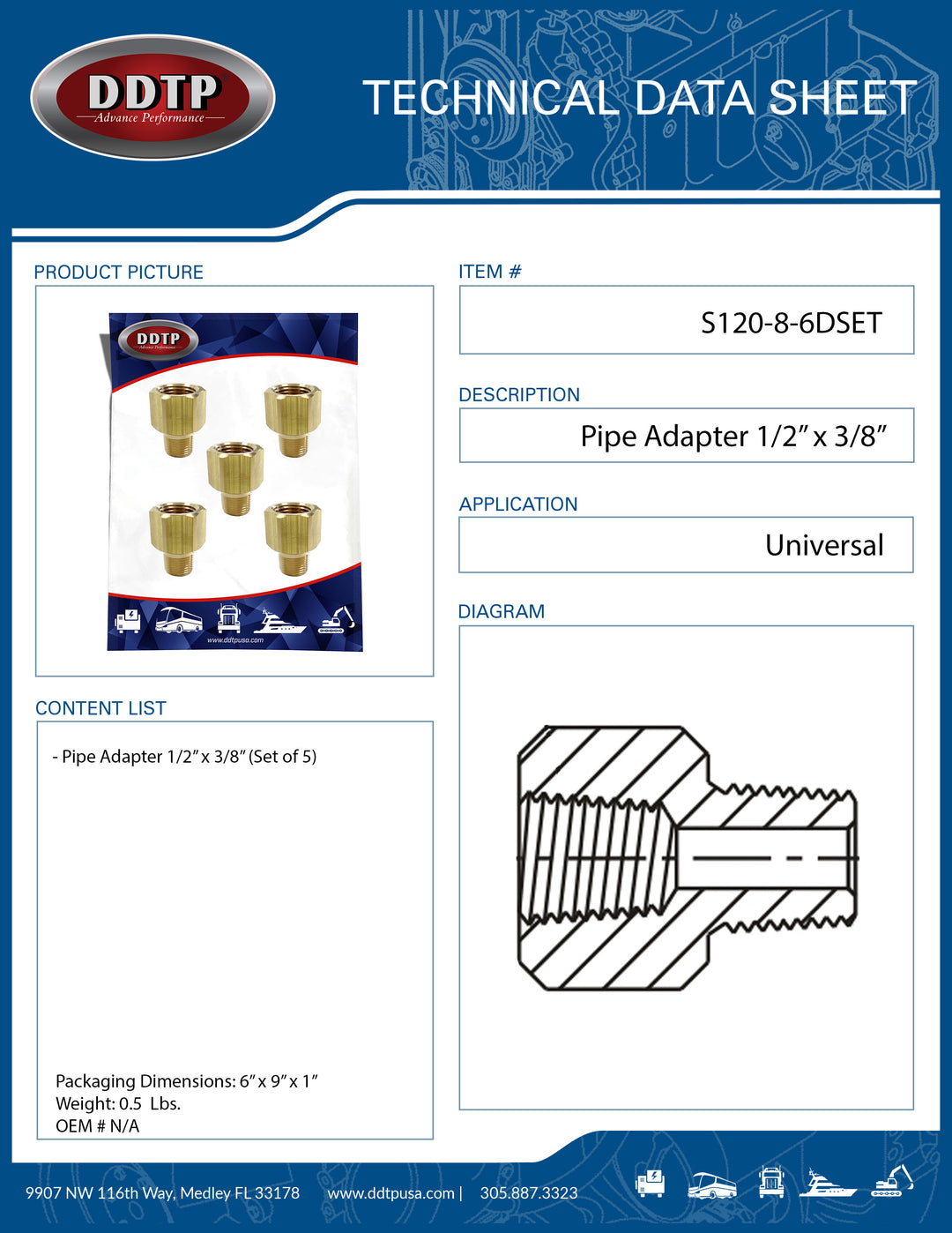 Adaptador de tubería de latón de 1/2" x 3/8" (juego de 5)
