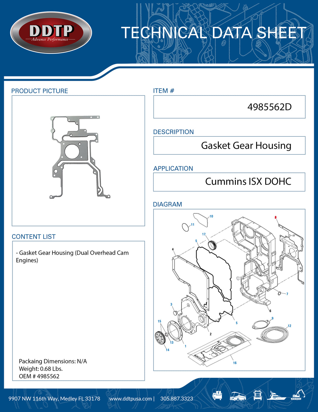 Gasket Gear Housing Cummins ISX Dual Overhead Camshaft (4985562)