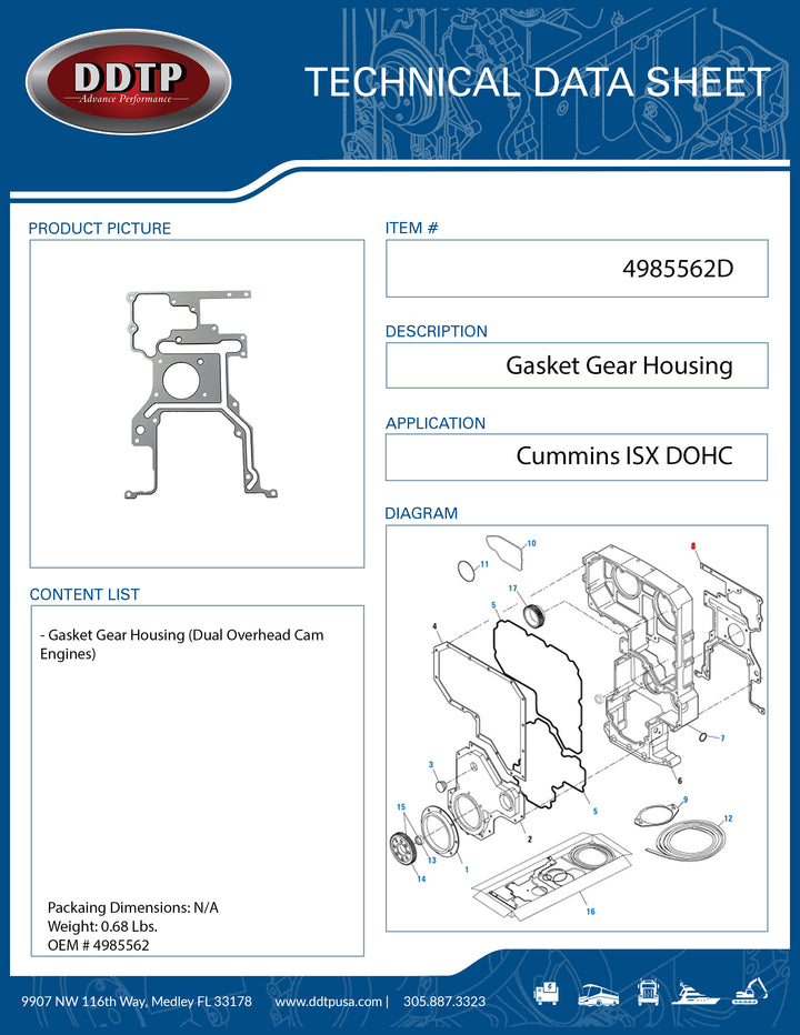 Gasket Gear Housing Cummins ISX Dual Overhead Camshaft (4985562)