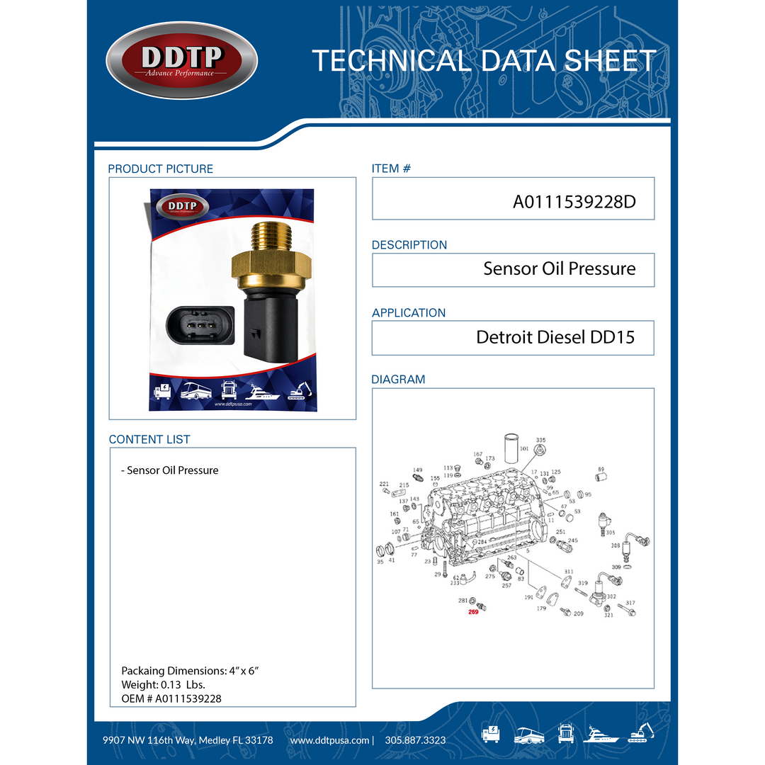 Engine Oil Pressure Sensor Detroit Diesel DD15