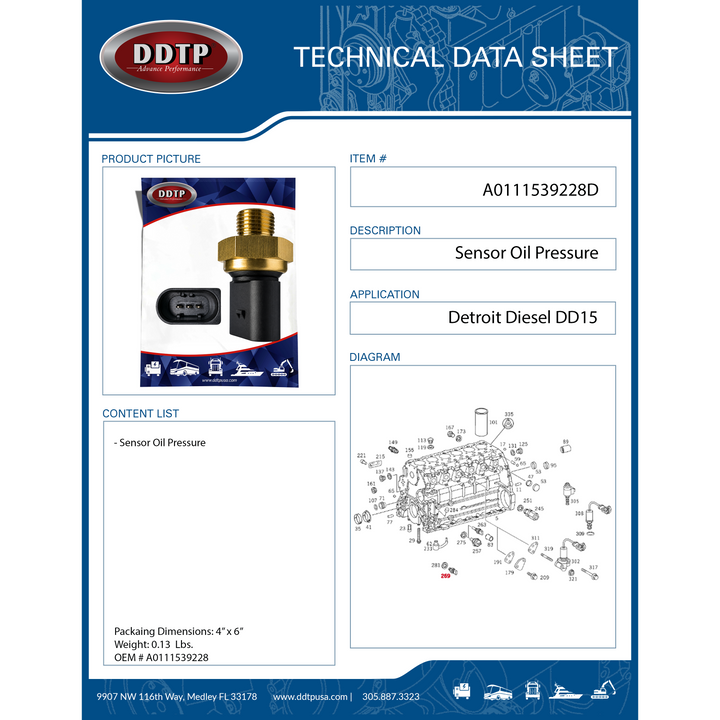 Engine Oil Pressure Sensor Detroit Diesel DD15