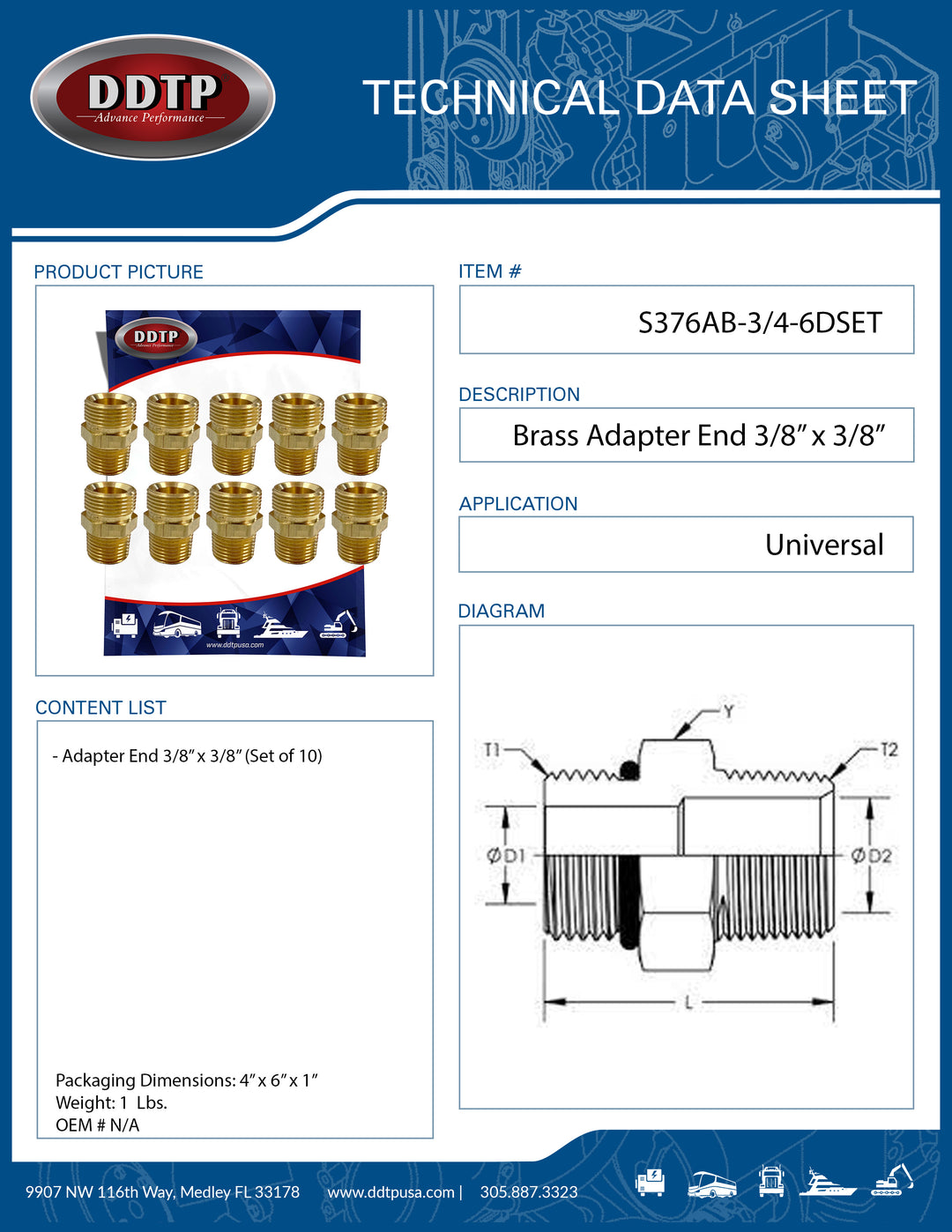 Brass Adapter End 3/8" x 3/8" (Set of 10)