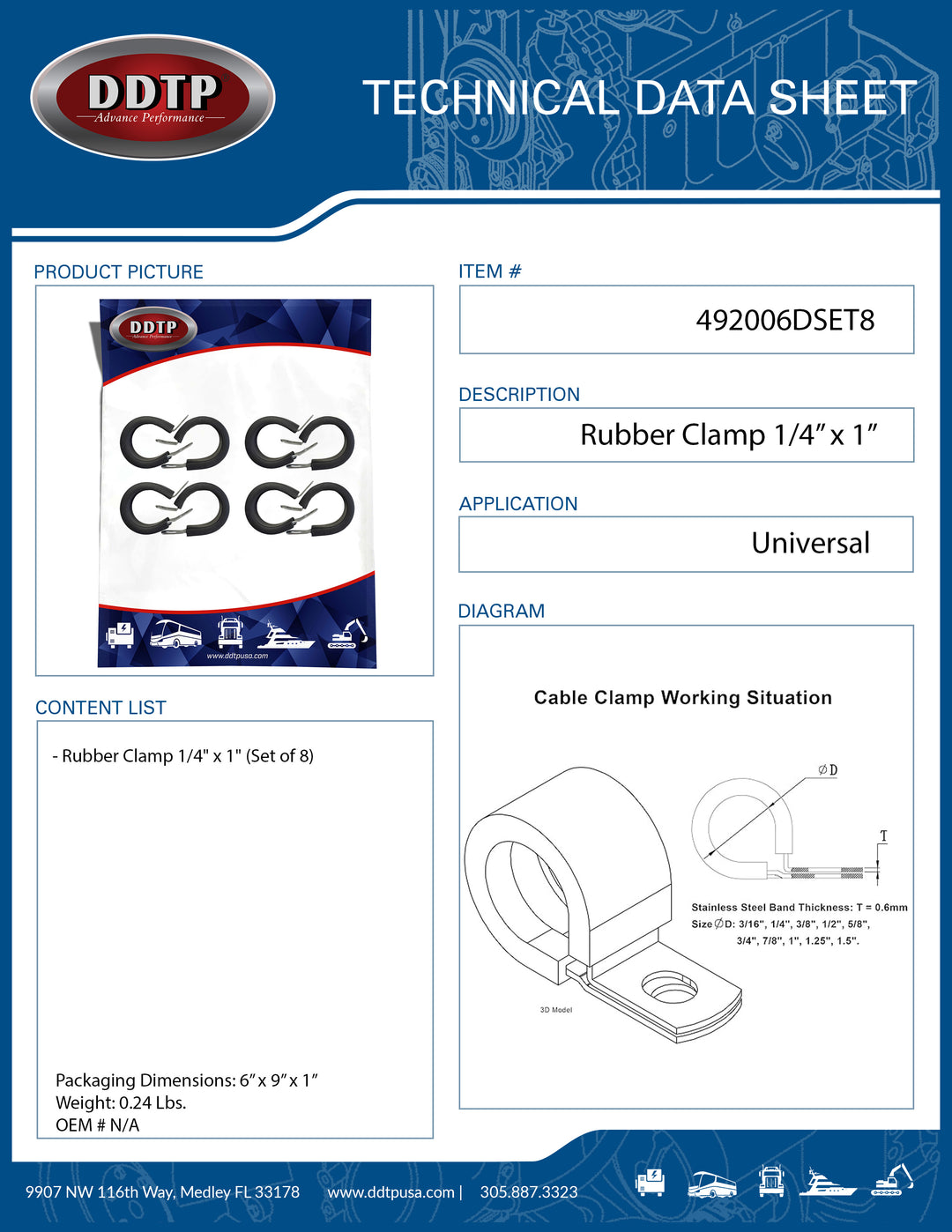 Rubber Clamp 1/4" X 1" (Set of 8)