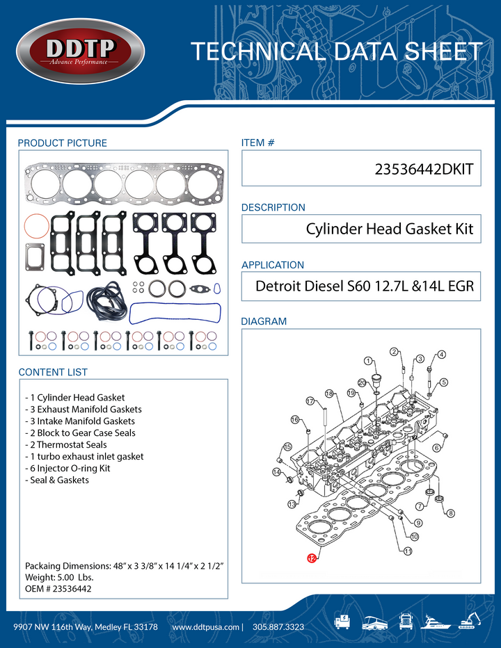 Engine Overhaul Gasket Set Detroit Diesel Series 60 12.7L & 14L EGR