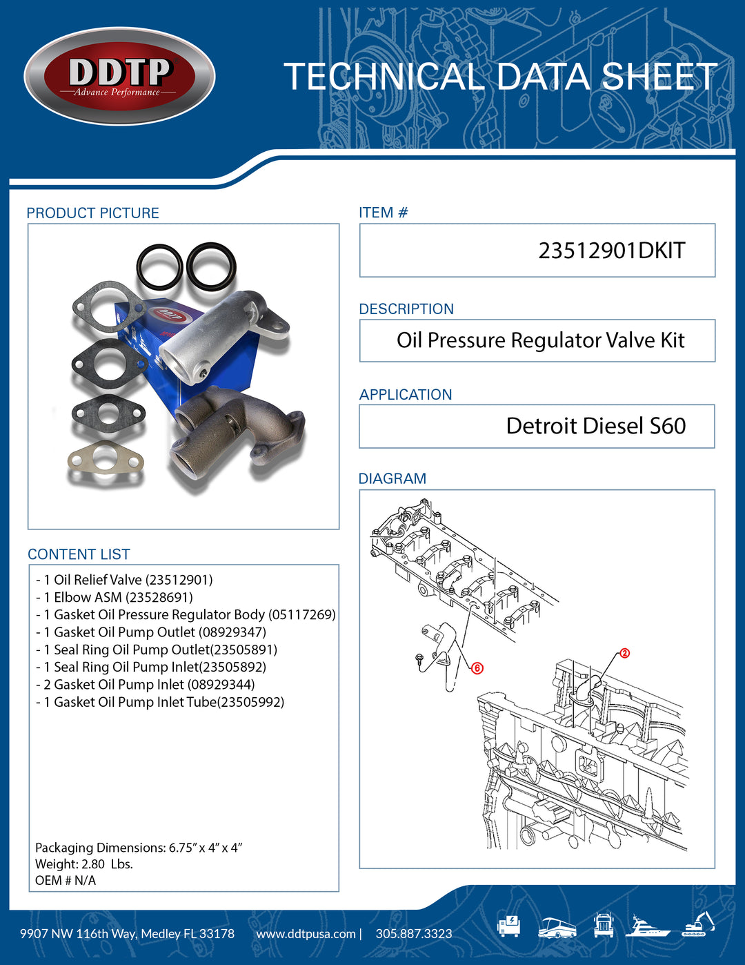 Oil Pressure Regulator Valve Kit S60 (23512901)&(23528691)