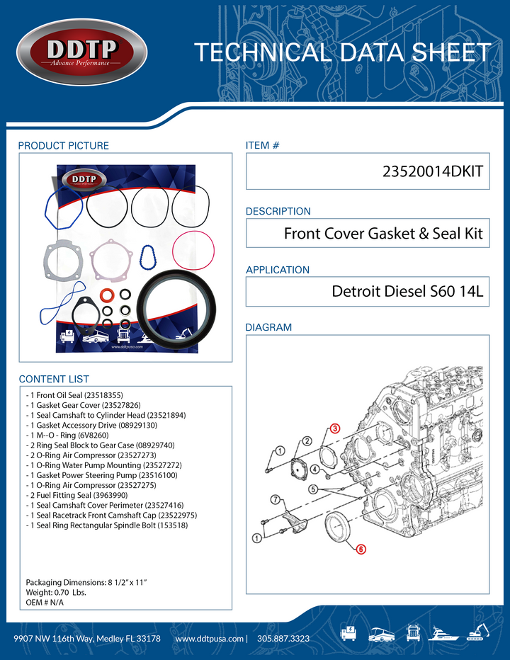 Complete Front Cover Gasket & Seal Kit for Detroit Diesel S60 14L