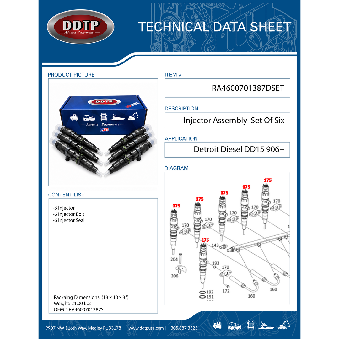 Remanufactured Injector ASM Detroit Diesel DD15 906+ Set of 6