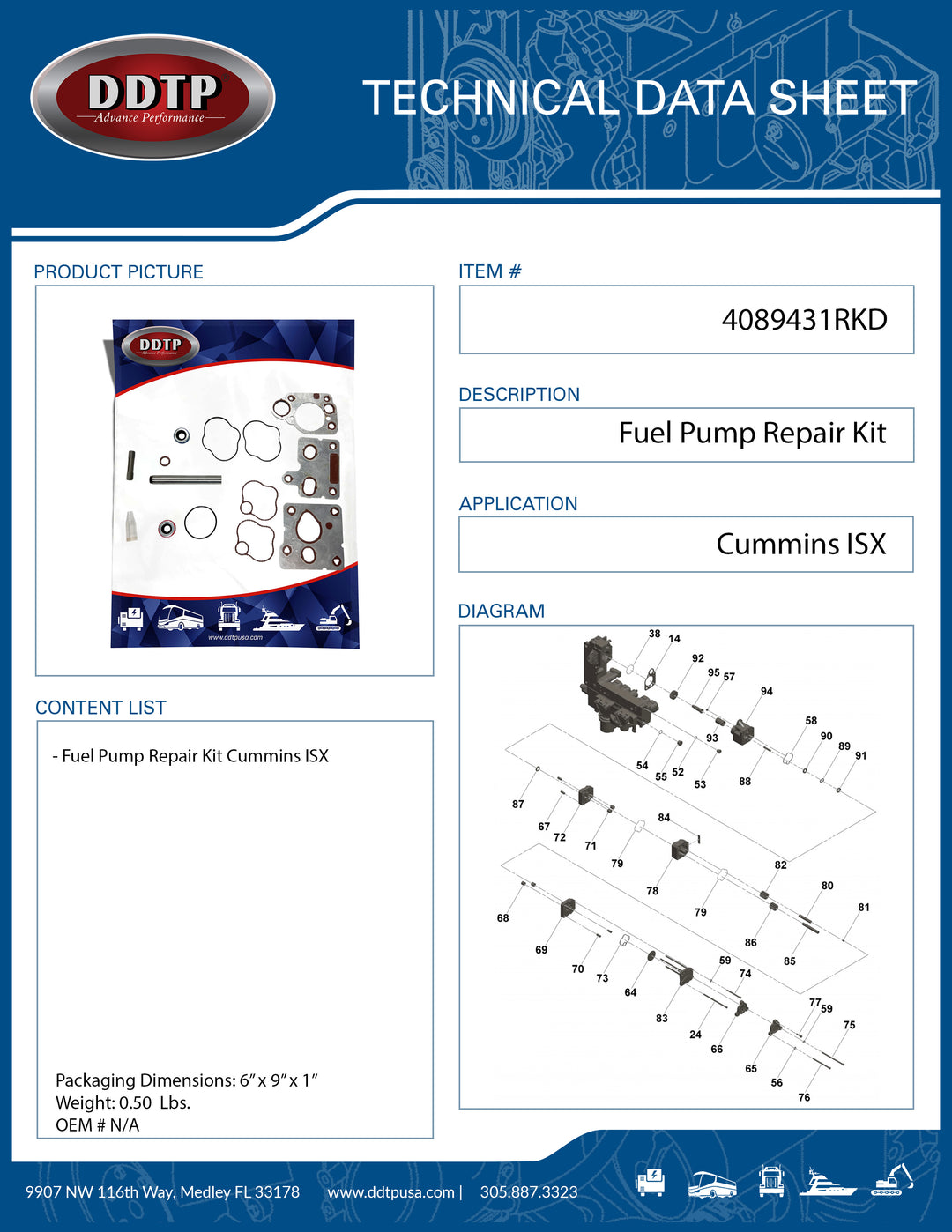 Fuel Pump Repair Kit Cummins ISX (4089431)