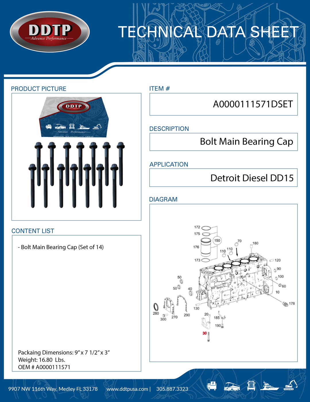 Tapa del cojinete principal del perno (juego de 14) (A0000111571)