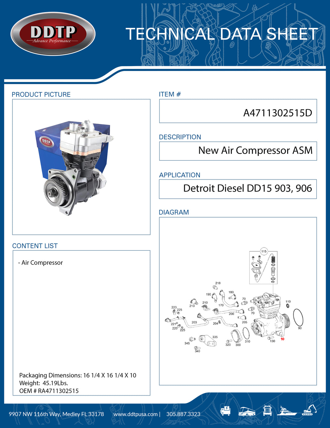 New DD15 903, 906 DD15 Air Compressor (RA4711302515, K035912X)