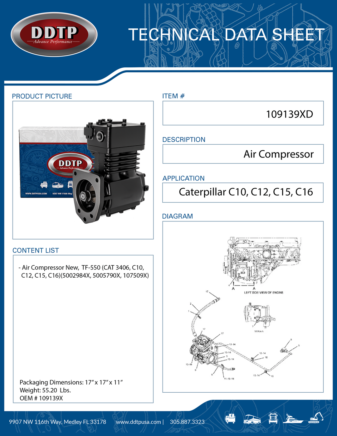 Air Compressor New,  TF-550 Caterpillar 3406, C10, C12, C15, C16