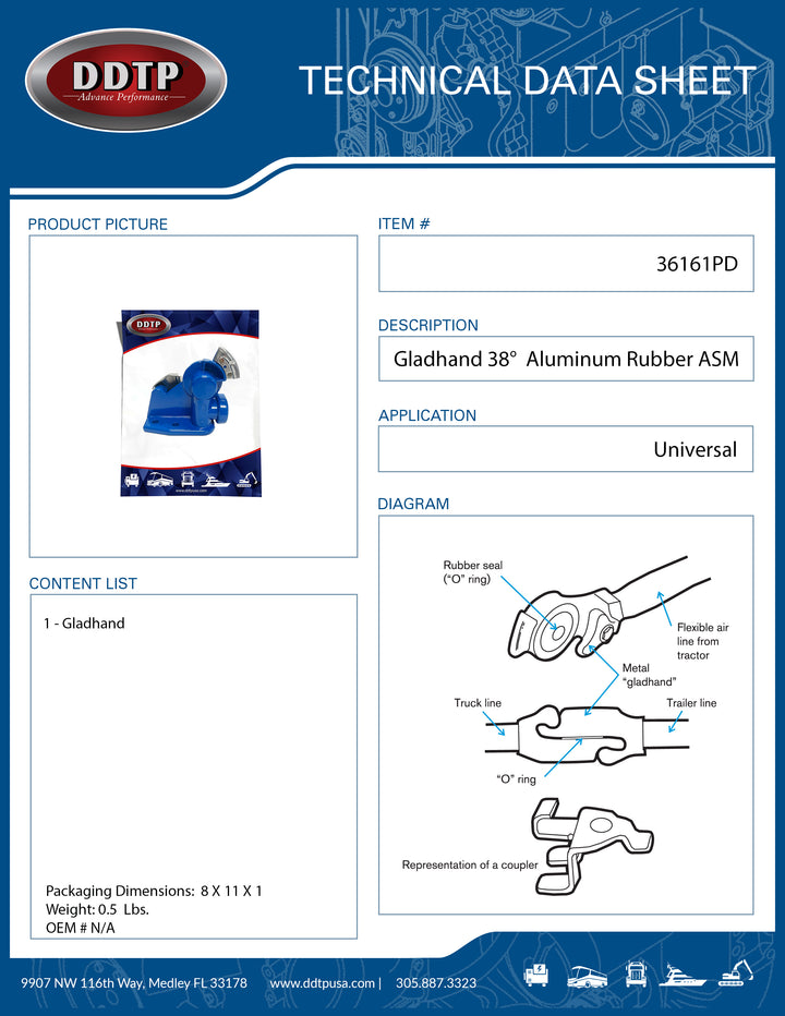 Gladhand 38° Service Powder-Coated Aluminum Rubber Blue ( 36161 )