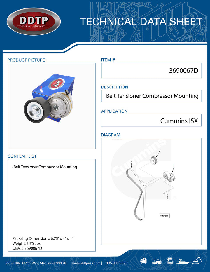 Belt Tensioner Compressor Mounting Cummins ISX (3690067)