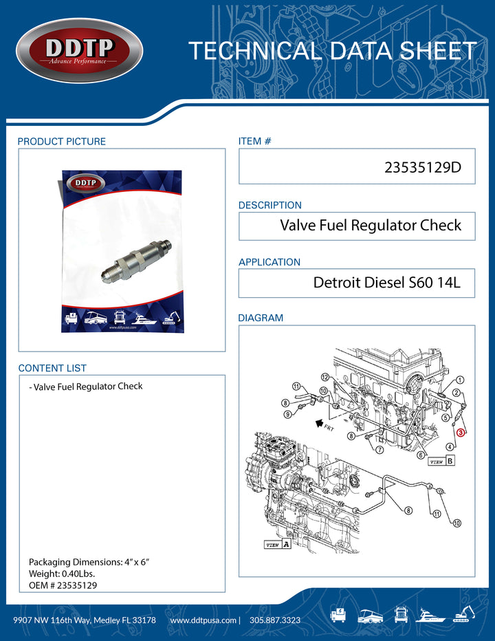 Fuel Check Valve Regulator S60 14L ( 23535129 )