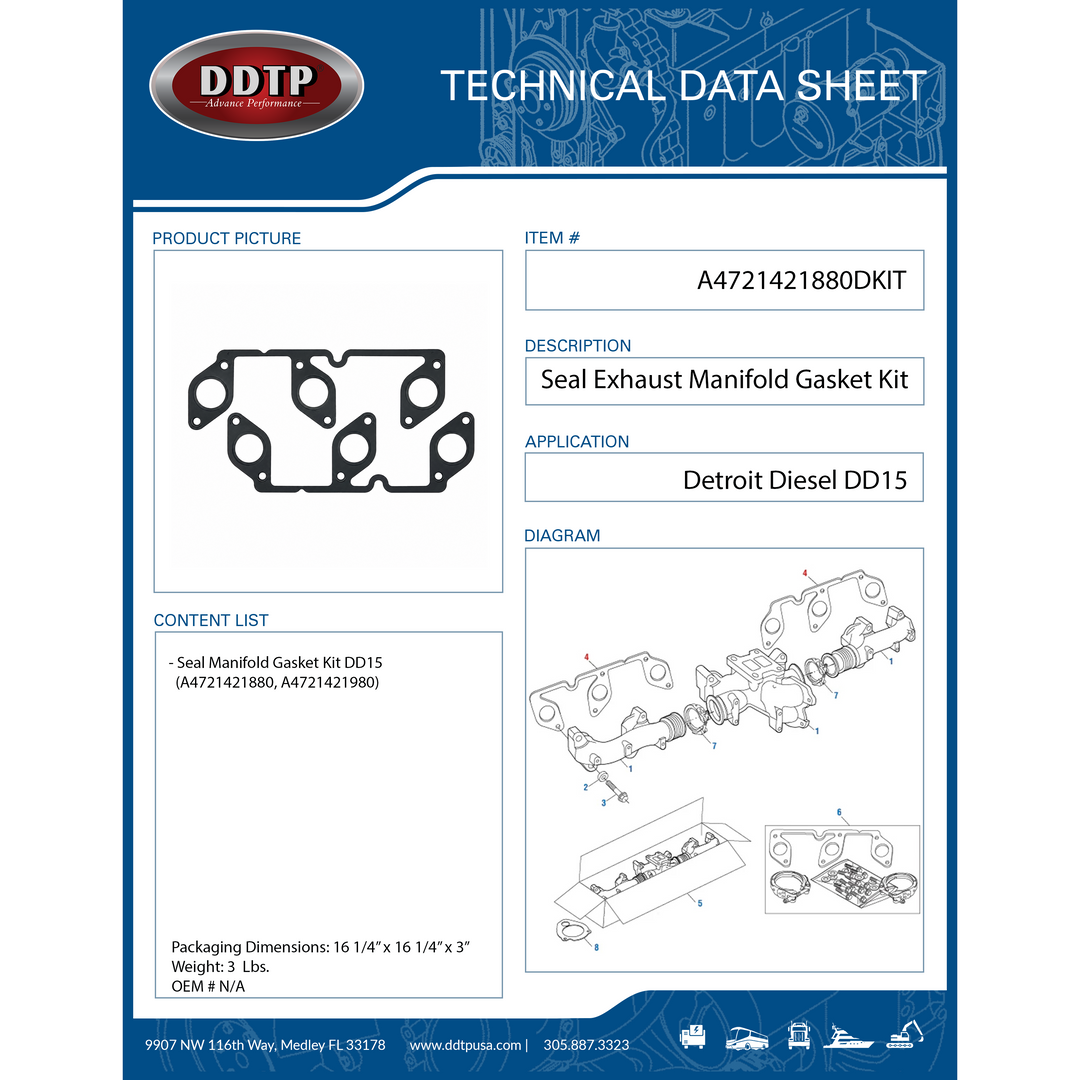 Seal Exhaust Manifold Gasket Kit Detroit Diesel DD15 901, 903, 906 & 910