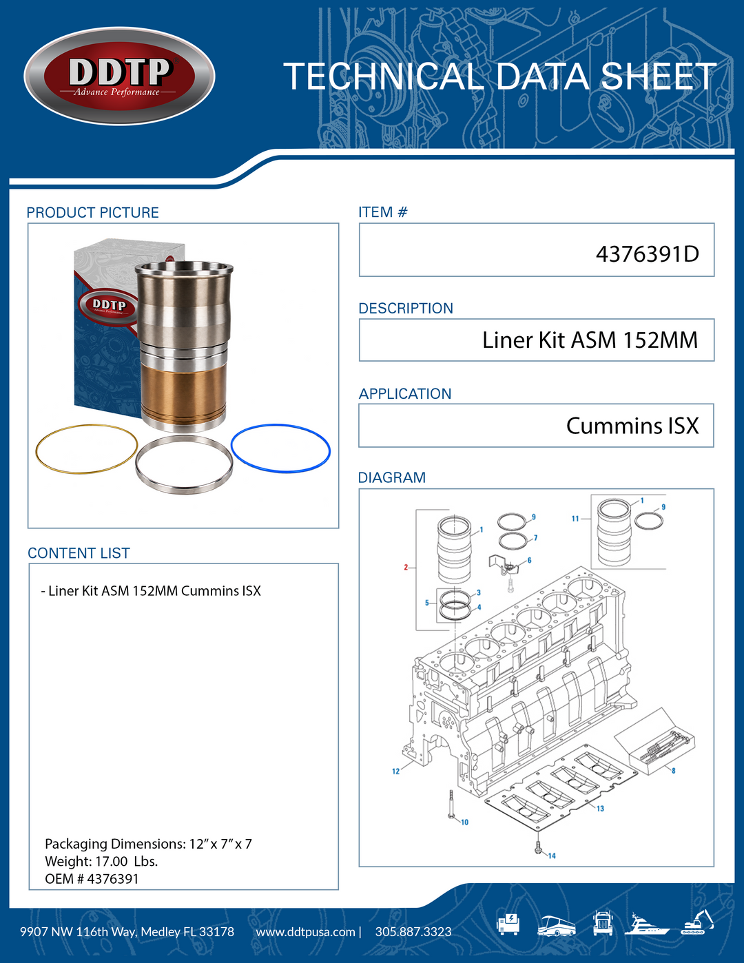 Cummins ISX15 152mm Cylinder Kit
