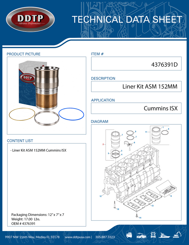Cummins ISX15 152mm Cylinder Kit